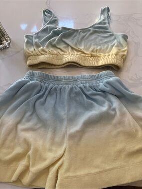 Sunday in Brooklyn Light Blue Terry Lounge tank and shorts set.